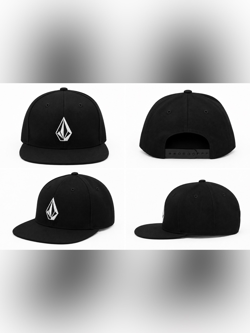 Volcom Black Flat-Brim Snapback Hat with White Logo